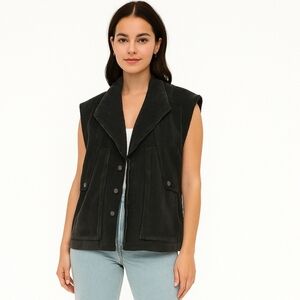 biker boho Retro black corduroy sweater vest jacket size S